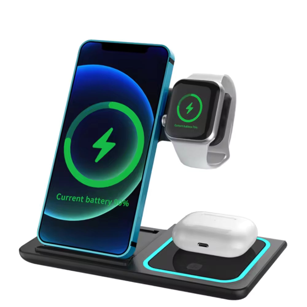 Station de Charge Sans Fil 3 en 1 Pliable – iPhone 16/15/14/13/12 + AirPods + Apple Watch | SZYSGSD X455