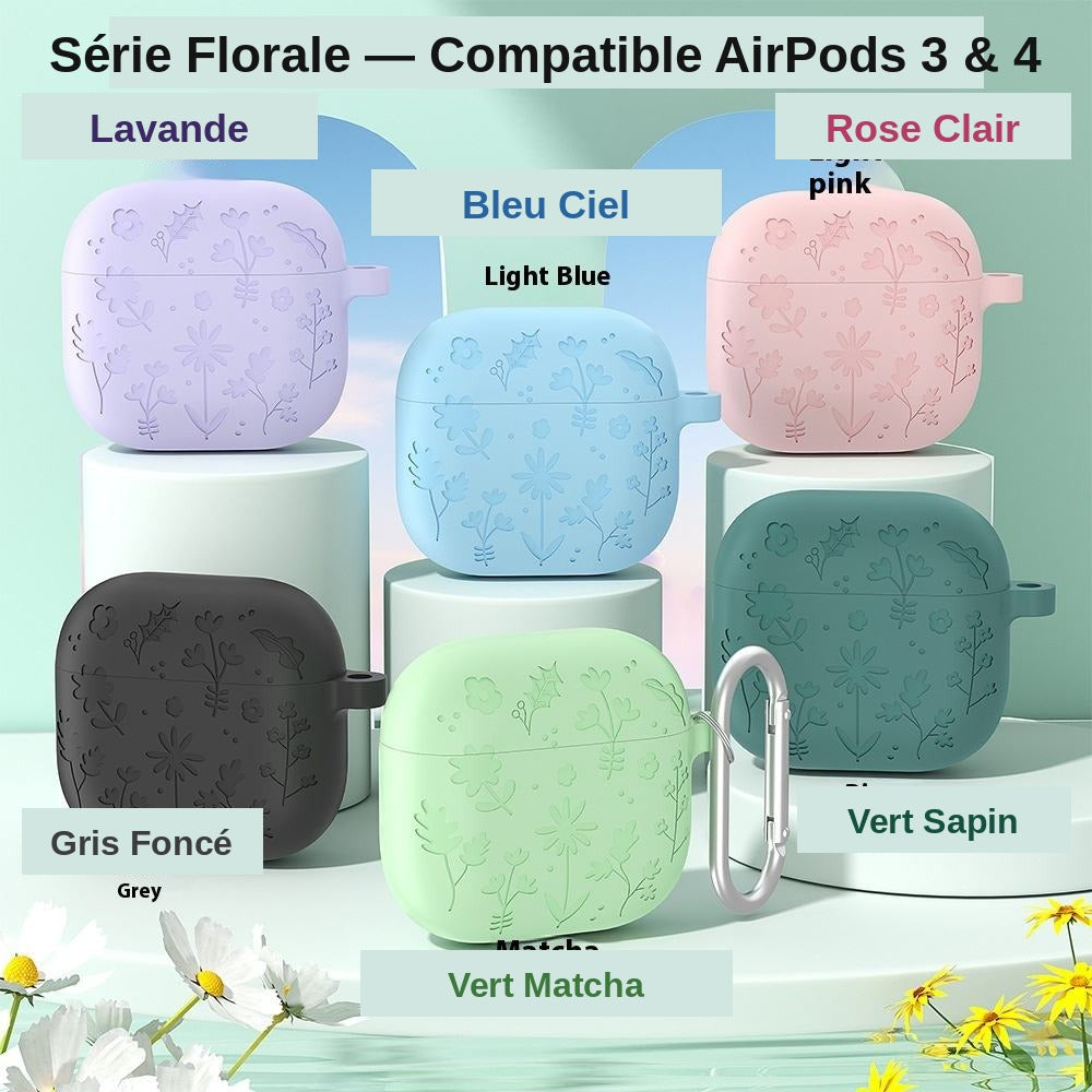 Étui Silicone Floral AirPods 3 / AirPods 4 – Motif Fleurs en Relief, Antichoc, Écologique | ZCTC-BOX