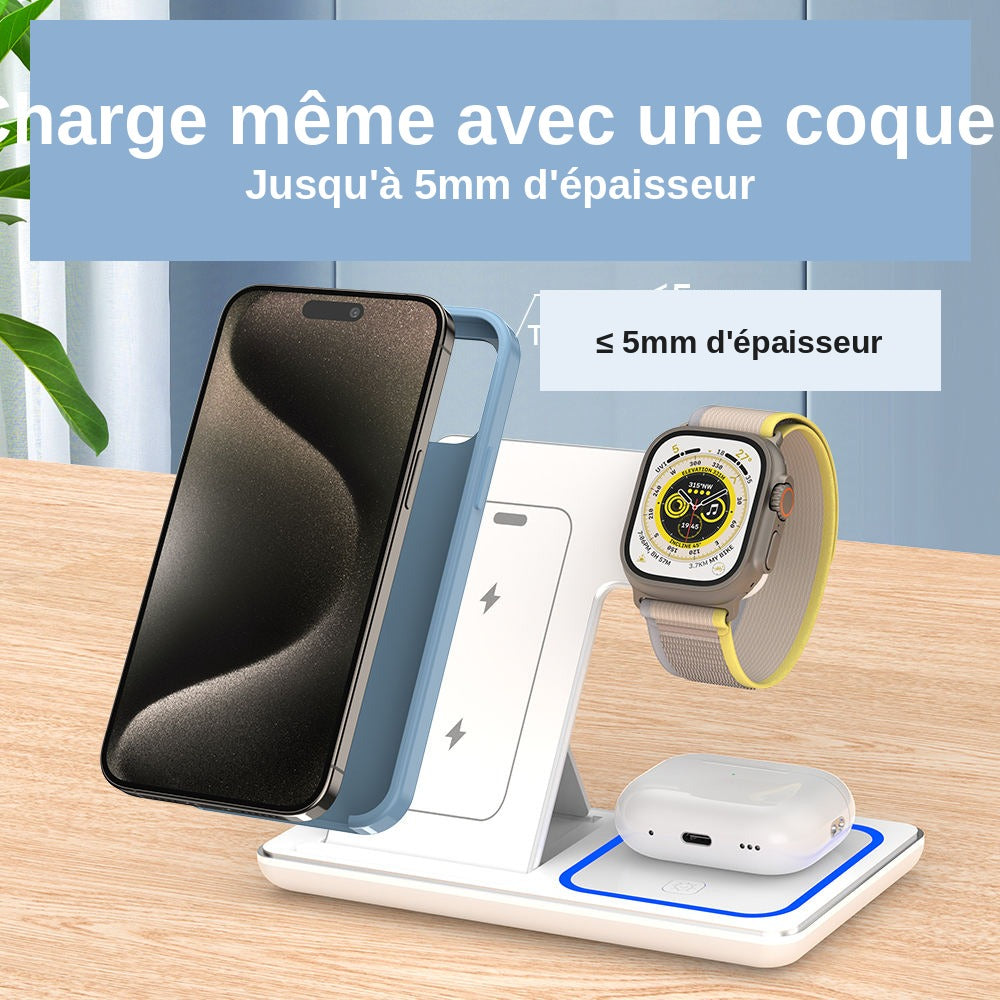 Chargeur Sans Fil 3 en 1 Pliable 15W – Téléphone + Écouteurs + Montre | Beechain F187