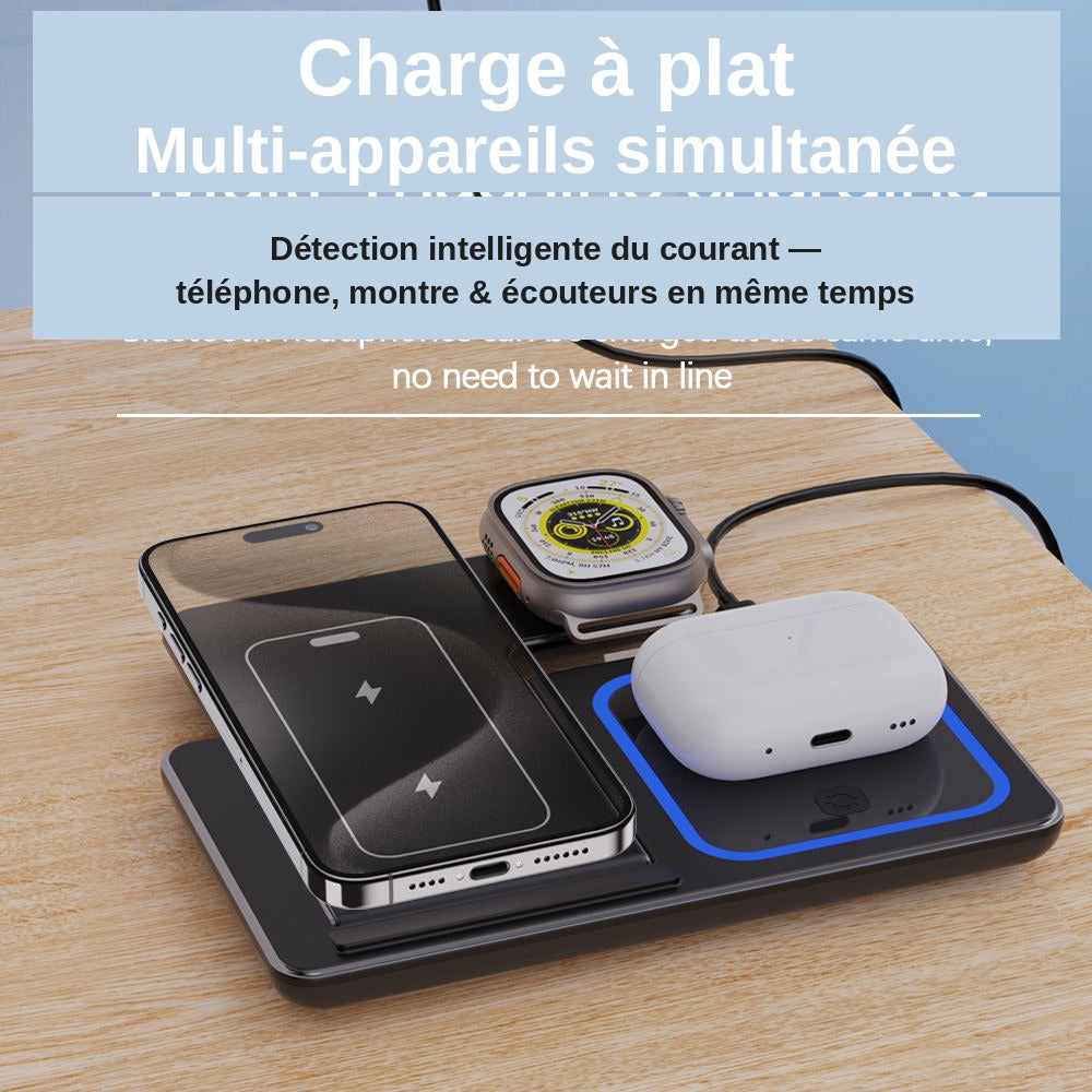 Chargeur Sans Fil 3 en 1 Pliable 15W – Téléphone + Écouteurs + Montre | Beechain F187